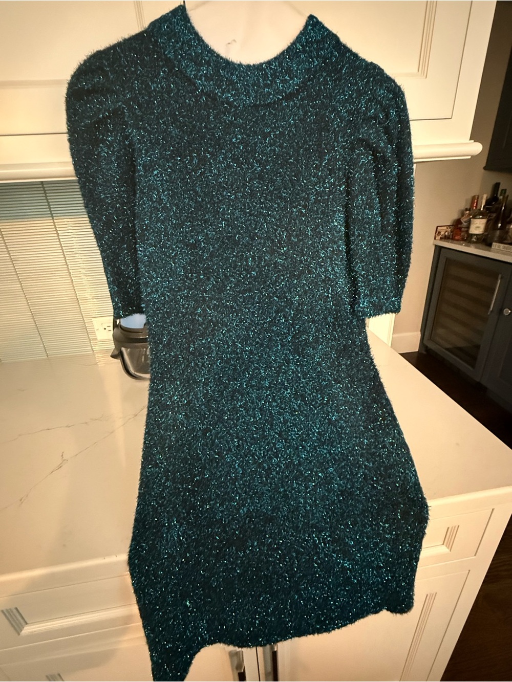 Adelyn Rae Teal Metallic Sparkle Puff Sleeve Mini Dress M
